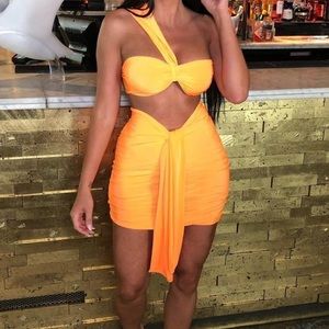 Neon Orange 2 Piece Skirt Set